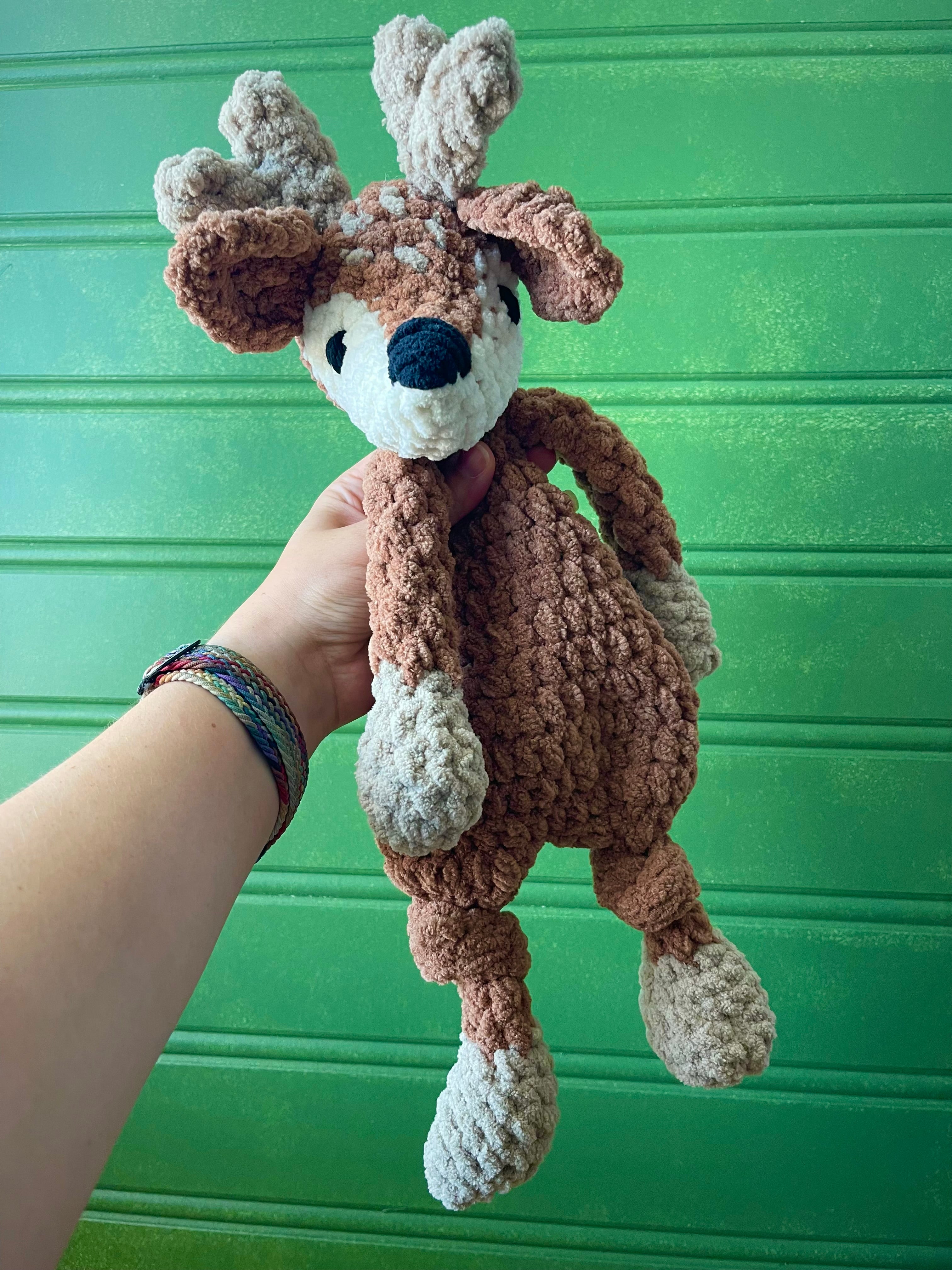 Holiday Reindeer Lovey - Handmade Crochet Snuggler Mistletoe | Willow Ann Crochet