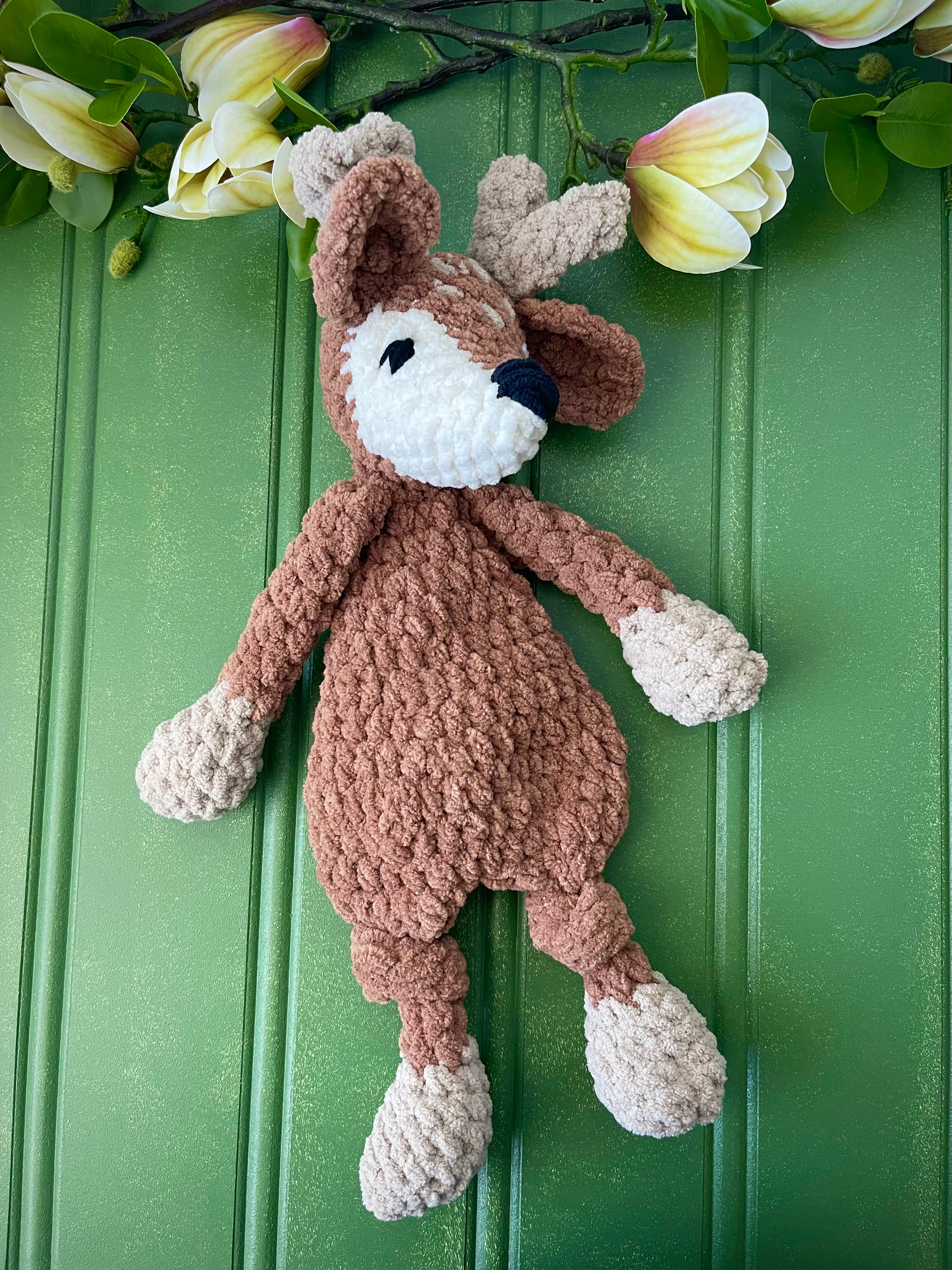 Holiday Reindeer Lovey - Handmade Crochet Snuggler Mistletoe | Willow Ann Crochet