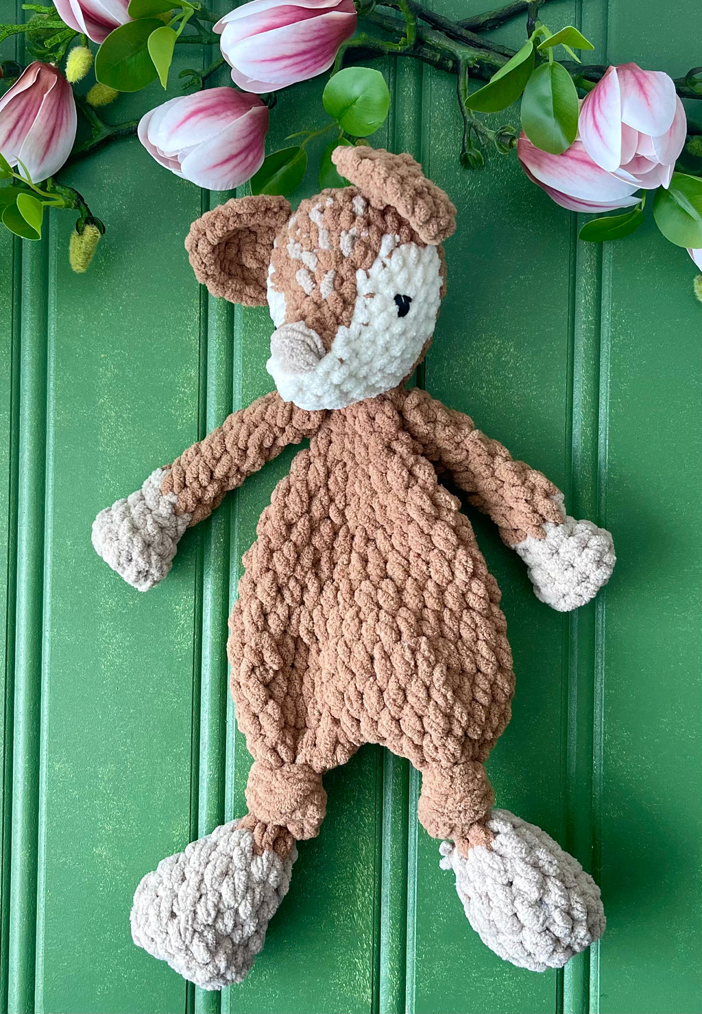 Baby Deer Lovey - Handmade Crochet Snuggler Flora | Willow Ann Crochet